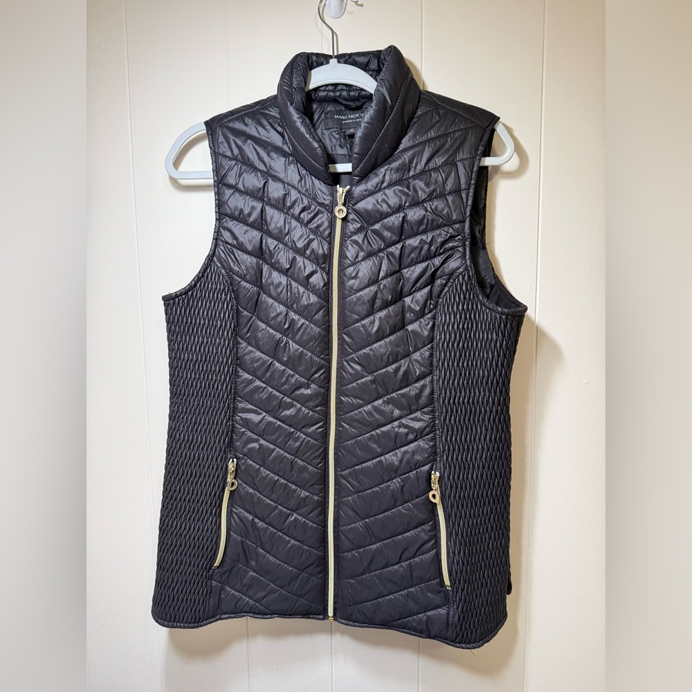 Marc New York Andrew Marc Quilted Puffer Vest Black Gold Zip EUC Medium